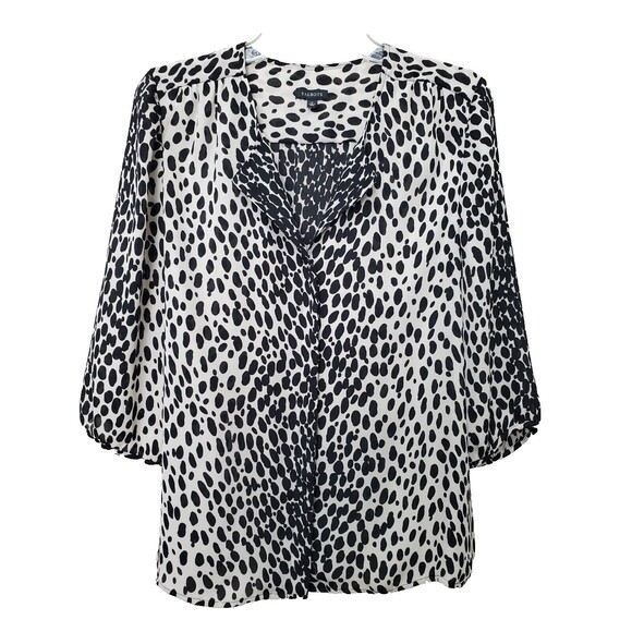 Talbots Tops - Talbots Black & Tan Animal Print Chiffon Semi-Sheer V-Neck Button-Up Blouse Sz 8